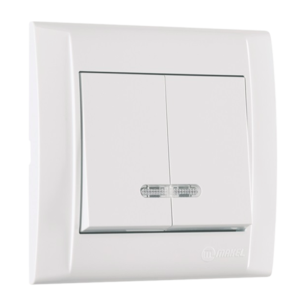 Выключатель Makel Defne 2-клав.10A пластик с подсветкой белый 42001023 (1/12)