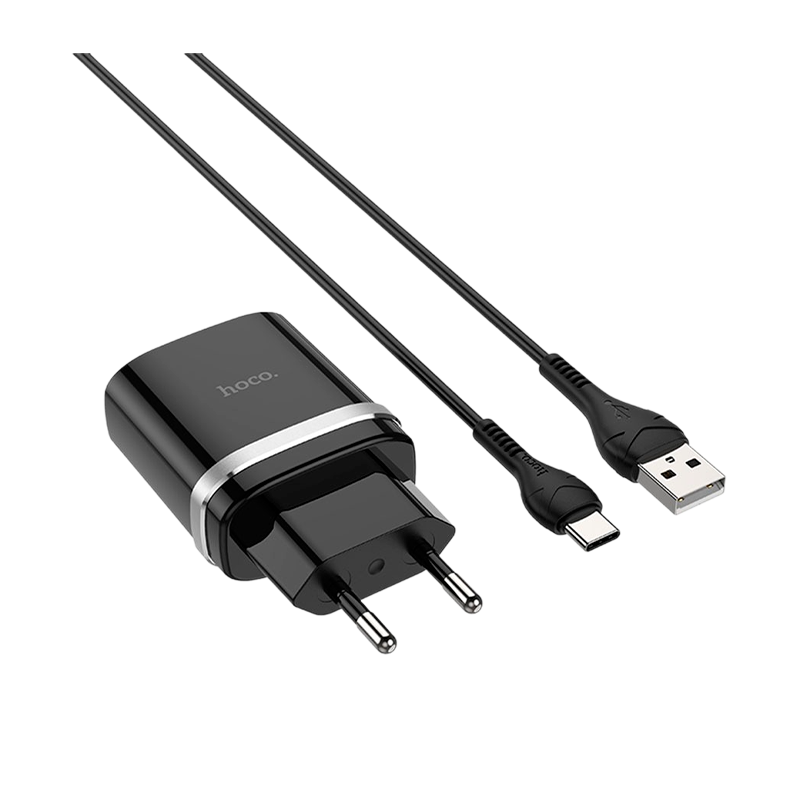 Сетевое З/У HOCO C12Q 1USB 3.0A QC3.0 с кабелем Type-C черный (1/10/100)