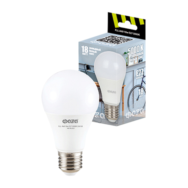 *Лампа светодиодная Фаzа A60 E27 18W 5000К 220-240V груша (1/10/100) 