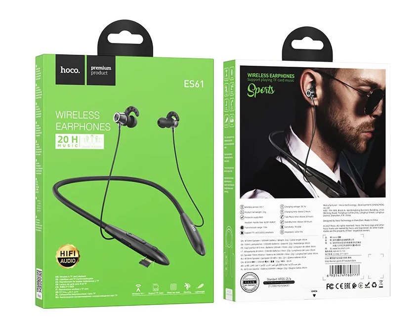 Наушники внутриканальные HOCO ES62 bluetooth 5.3 с микр. спорт. черный (1/102)