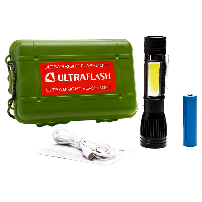 Фонарь туристический Ultraflash LED5333 3W 1LED+COB от аккумулятора черный (1/60)