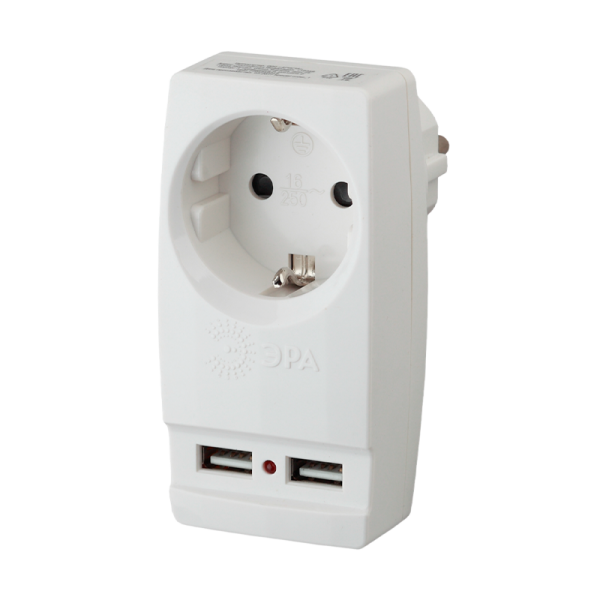 Разветвитель ЭРА SP 1р.С/З 16A 2USB белый (1/10/60)