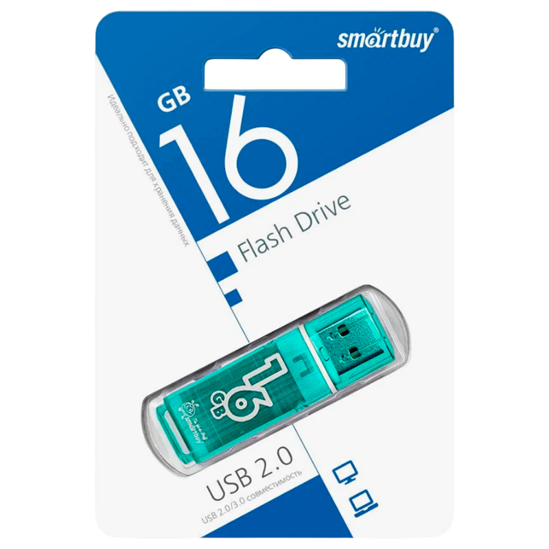 Флеш-накопитель Smartbuy Glossy 16GB USB2.0 пластик зеленый