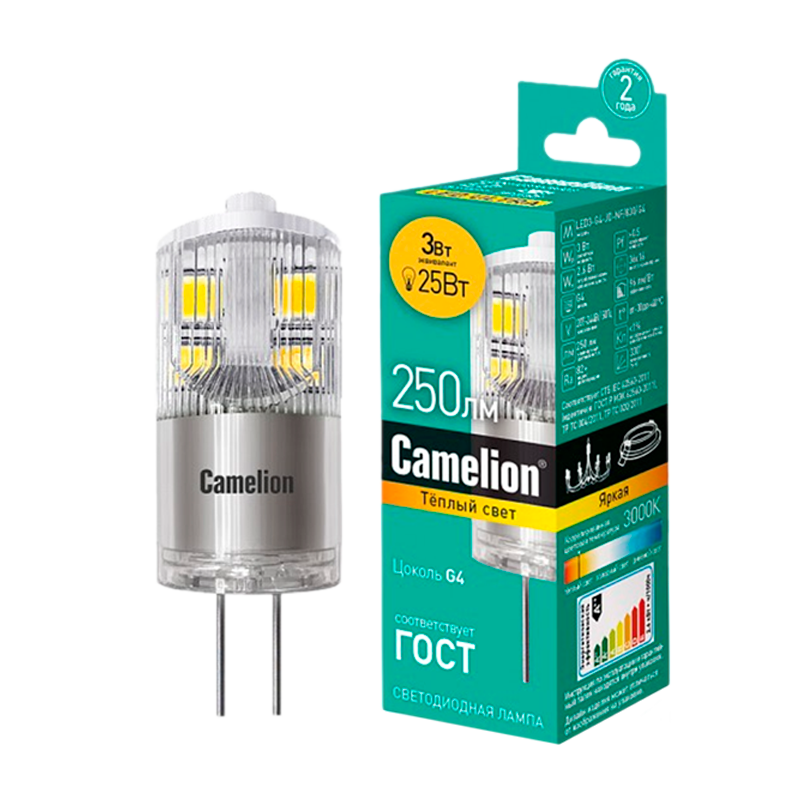 Лампа светодиодная Camelion JD G4 3W 220V рефлектор прозрачная