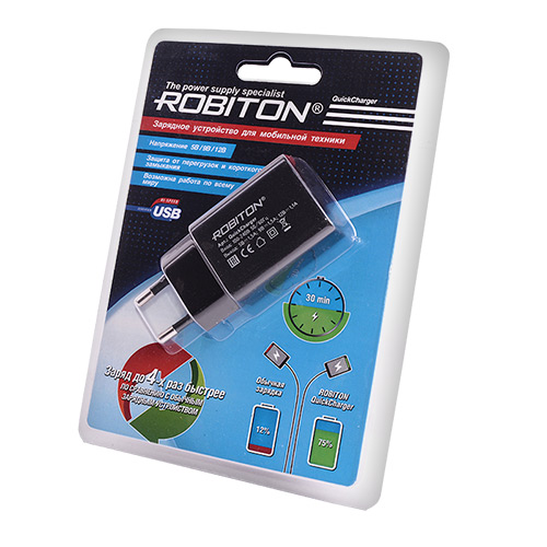 Зарядное устройство ROBITON QuickCharger + MicroUSB, 1м BL1 (1/20/40)