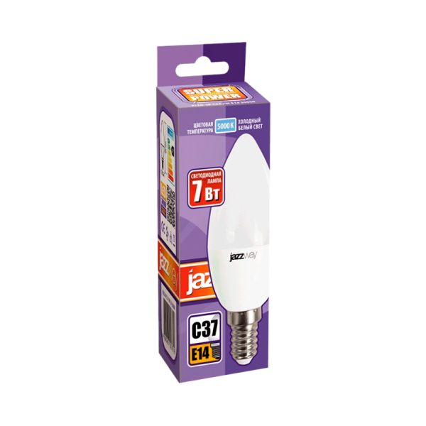 Лампа светодиодная JAZZway C37 E14 7W 5000К 230V свеча матовая (1/10/100)