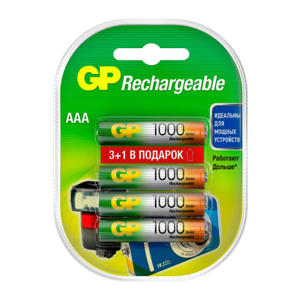 Аккумулятор бытовой GP HR03 AAA BL3+1 NI-MH 1.2V 1000mAh в пластиковой упаковке R