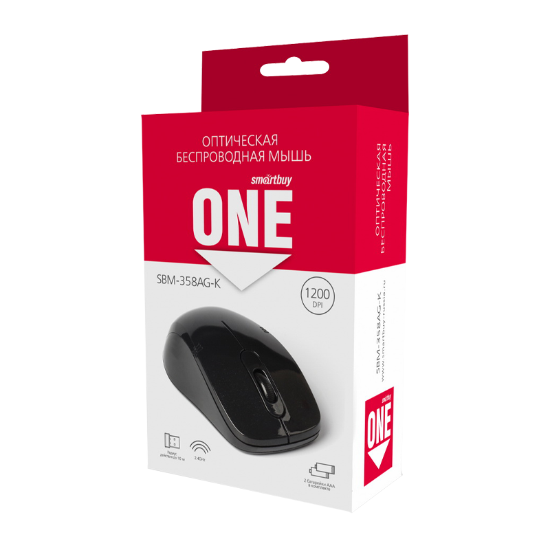 Мышь беспроводная Smartbuy 358AG ONE классическая USB черный (1/100)
