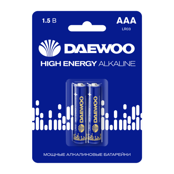 Батарейка Daewoo HIGH ENERGY LR03 AAA BL2 Alkaline 1.5V (2/20/480)