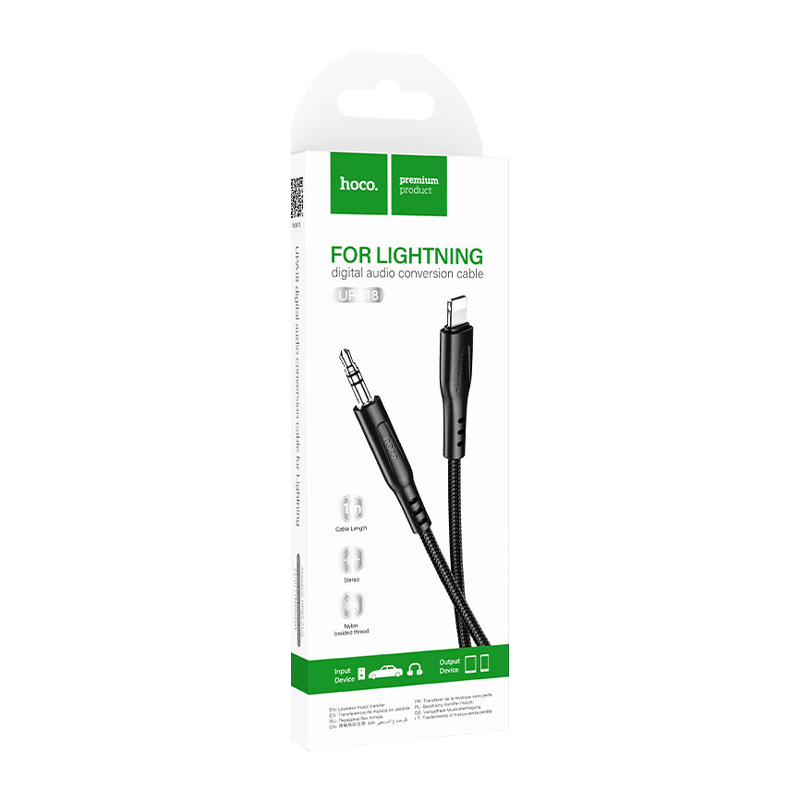 Кабель AUX HOCO UPA18 Jack 3.5mm (m)-Lightning (m) 1.0м TPE черный (1/31/310)