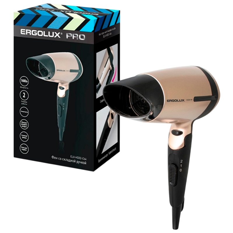 Фен Ergolux ELX-HD02-C64 1600W золотой черный