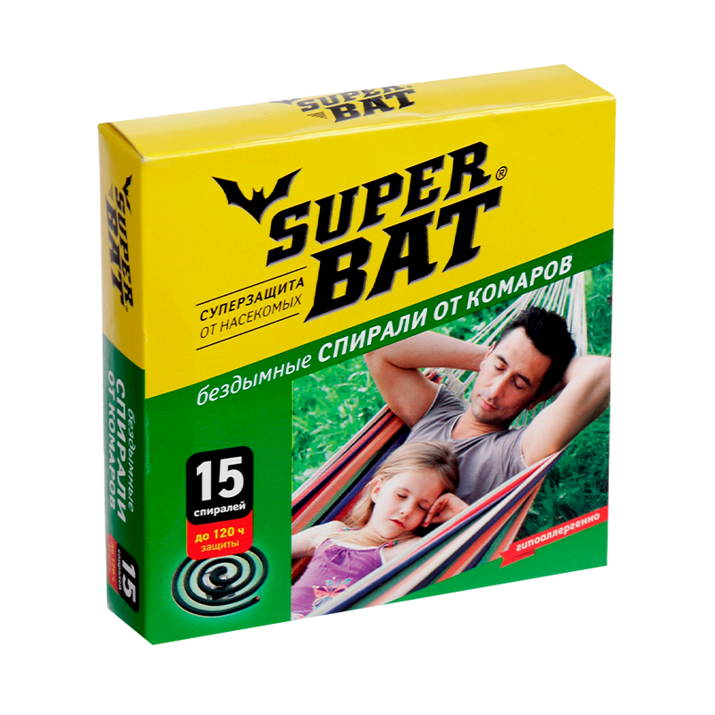 Спирали SuperBAT от комаров бездымные 15шт. зеленый (1/60)