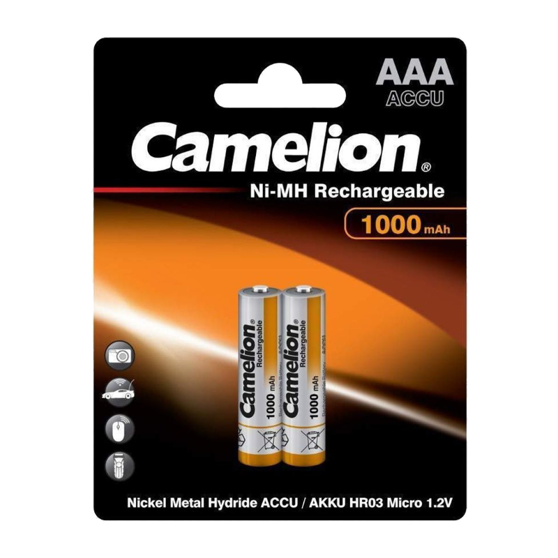 Аккумулятор бытовой Camelion HR03 AAA BL2 NI-MH 1000mAh (2/24/480/17280)