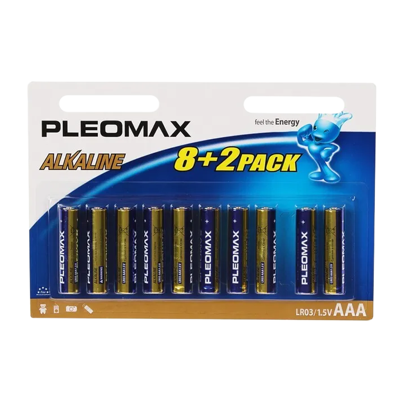 Батарейка Pleomax LR03 AAA BL8+2 Alkaline 1.5V (10/100/600/36000)