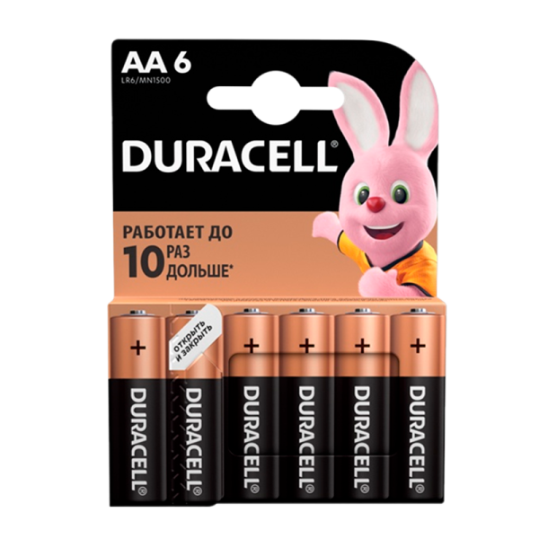 Батарейка Duracell Basic LR6 AA BL6 Alkaline 1.5V (6/60/16800)