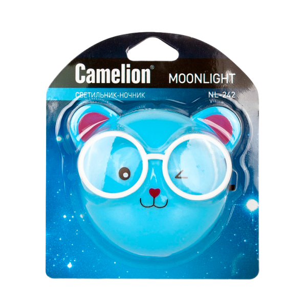 Ночник Camelion NL-242 "Медведи очкарики" 0.5W 220V в розетку синий (1/24/72)