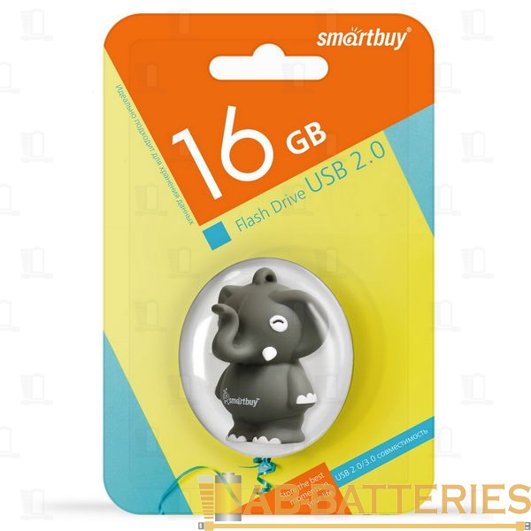 Флеш-накопитель Smartbuy Wild Слоник 16GB USB2.0 силикон серый