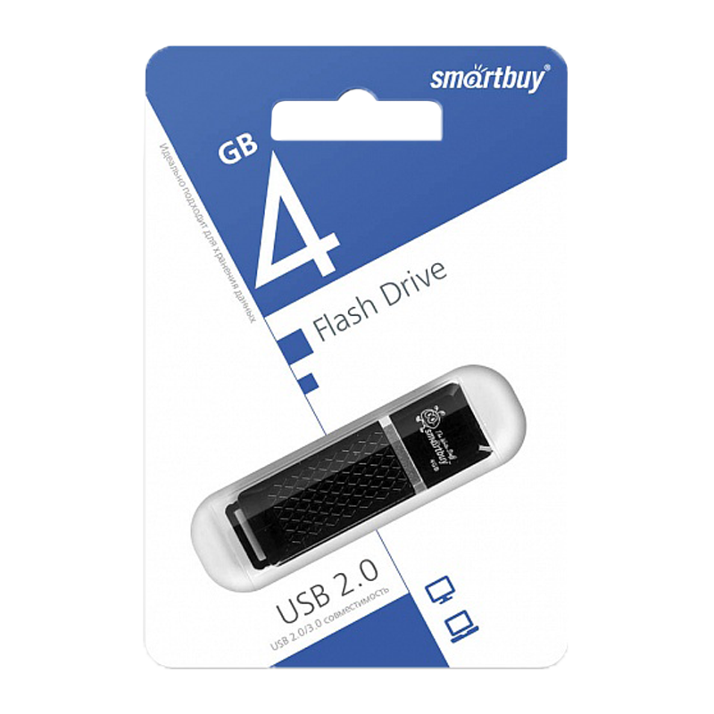 Флеш-накопитель Smartbuy Quartz 4GB USB2.0 пластик черный