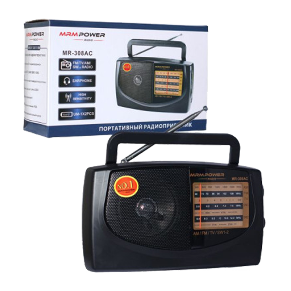 Радиоприемник MRM-Power MR-308AC пластик Jack3.5 черный (1/40)