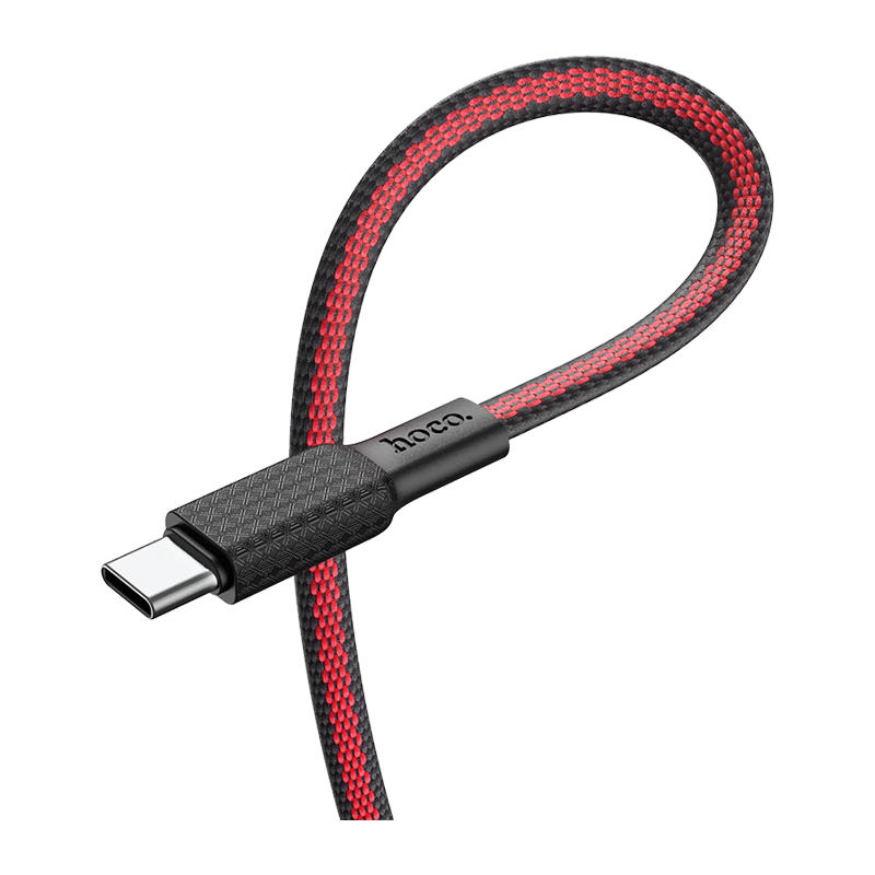 Кабель HOCO X69 Type-C (m)-Type-C (m) 1.0м 3.0A 60W нейлон черный красный (1/33/330)