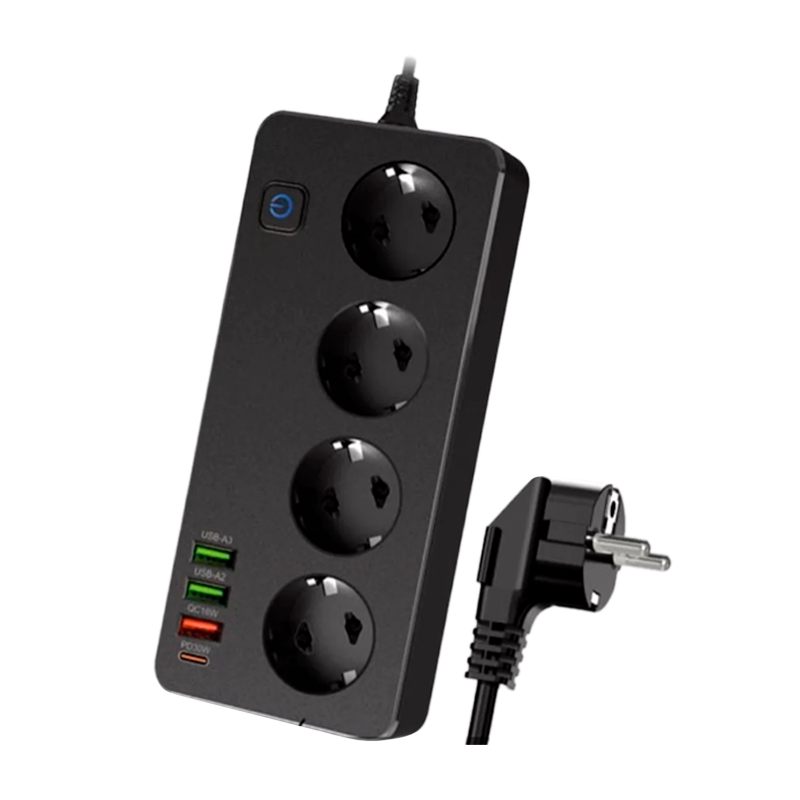 Сетевой фильтр Live Power LP SF401 4р.С/З 10A 3USB A+C Gan 45W с выкл. 2.0м черный (1/30)