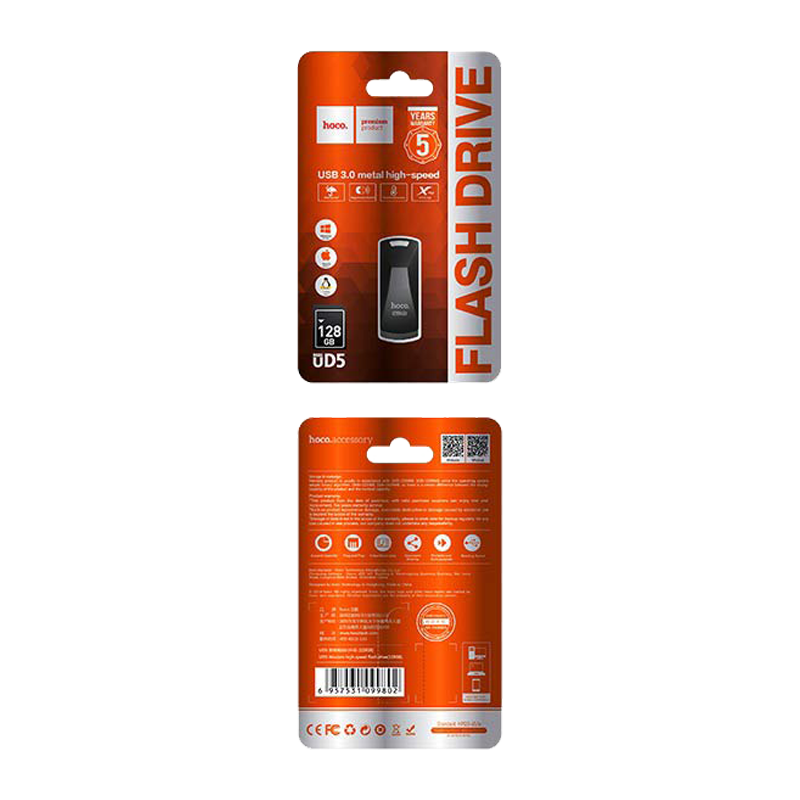 Флеш-накопитель HOCO UD5 128GB USB3.0 металл серебряный
