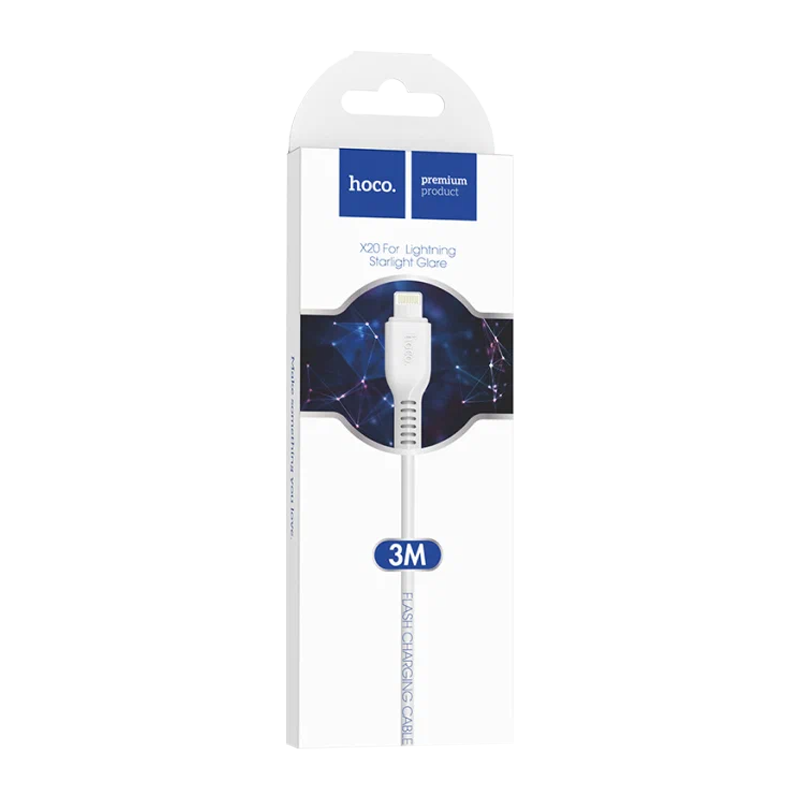 Кабель HOCO X20 USB (m)-Lightning (m) 3.0м 2.0A ПВХ белый (1/30/300)