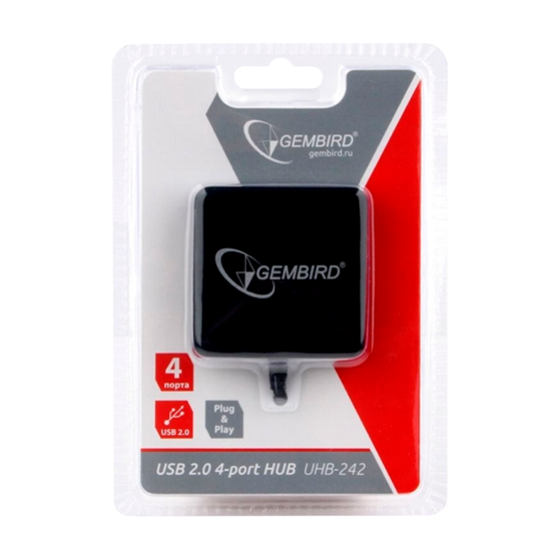USB-Хаб Gembird UHB-242 4USB USB2.0 черный (1/60)