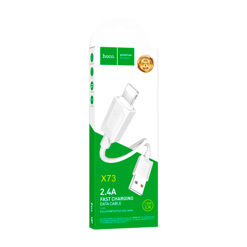 Кабель HOCO X73 USB (m)-Lightning (m) 1.0м 2.4A ПВХ белый (1/31/310)