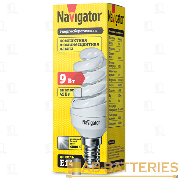 Лампа люминесцентная Navigator SF10 E27 25W 4000К 220-240V спираль (1/12/108)