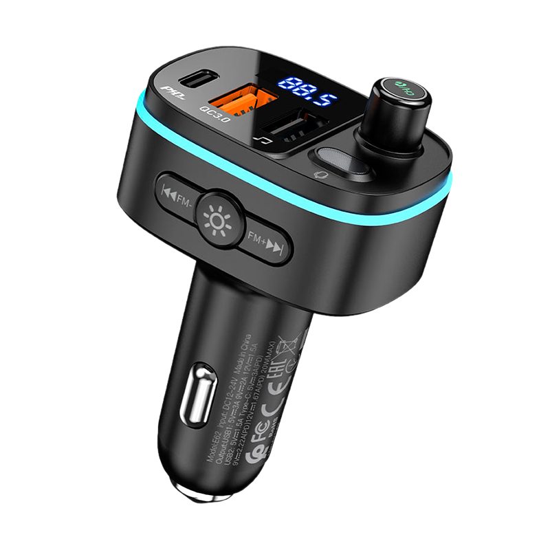 FM-трансмиттер HOCO E62 2USB+Type-C microSD bluetooth 5.0 черный (1/120)