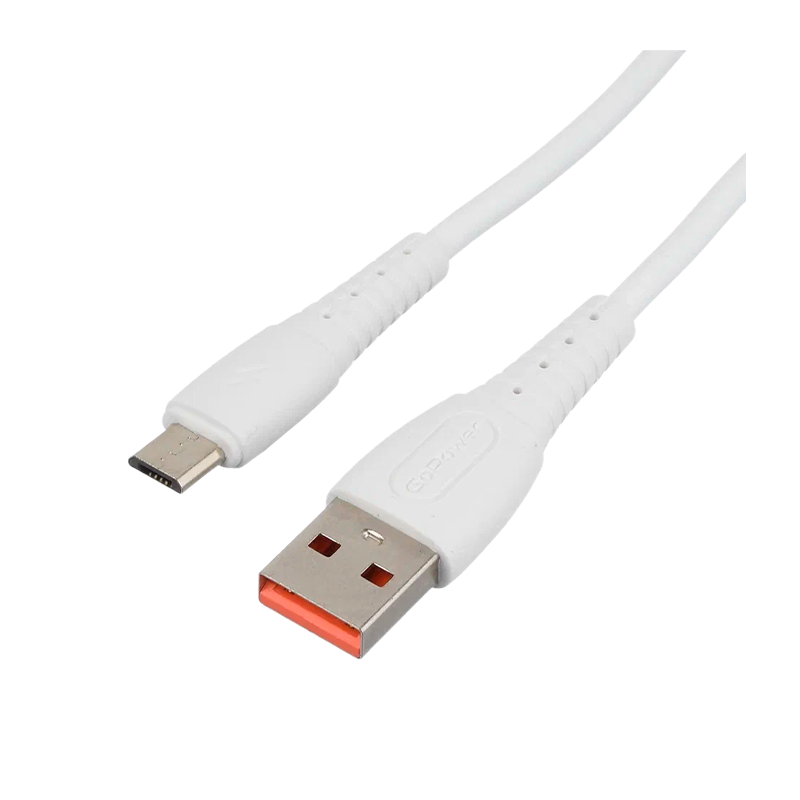 *Кабель GoPower GP07M USB (m)-microUSB (m) 2.4A силикон белый (1/200/800) 