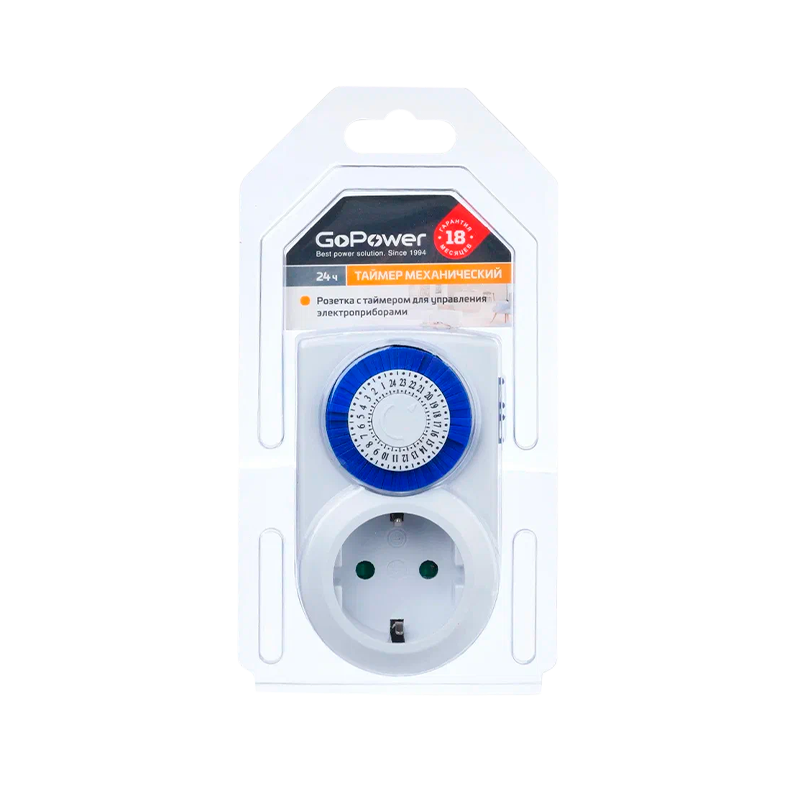 Таймер механический GoPower Timix 01 16A 3600W 24ч/30мин (1/12/48)