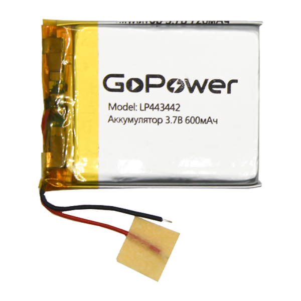 Аккумулятор Li-Pol GoPower LP443442 PK1 3.7V 600mAh с защитой (1/10/250)