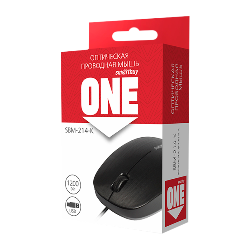 Мышь проводная Smartbuy 214 ONE классическая USB черный (1/100)