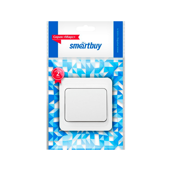 Выключатель Smartbuy 1-клавишный 10А белый, керамика "Марс"