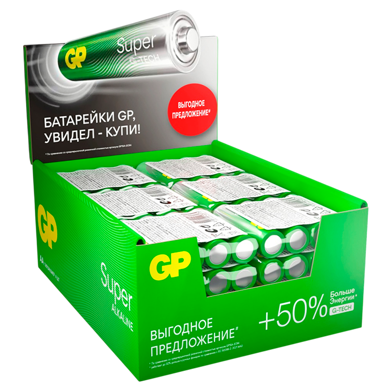 Батарейка GP Super G-Tech LR6 AA Shrink 4 Alkaline 1.5V (4/96/384) R