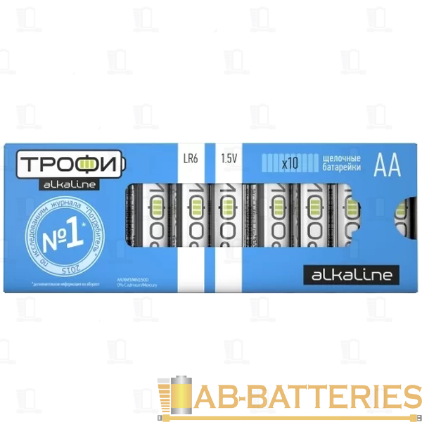 Батарейка Трофи LR6 AA BL10 Alkaline 1.5V отрывные (10/100/1000/20000)