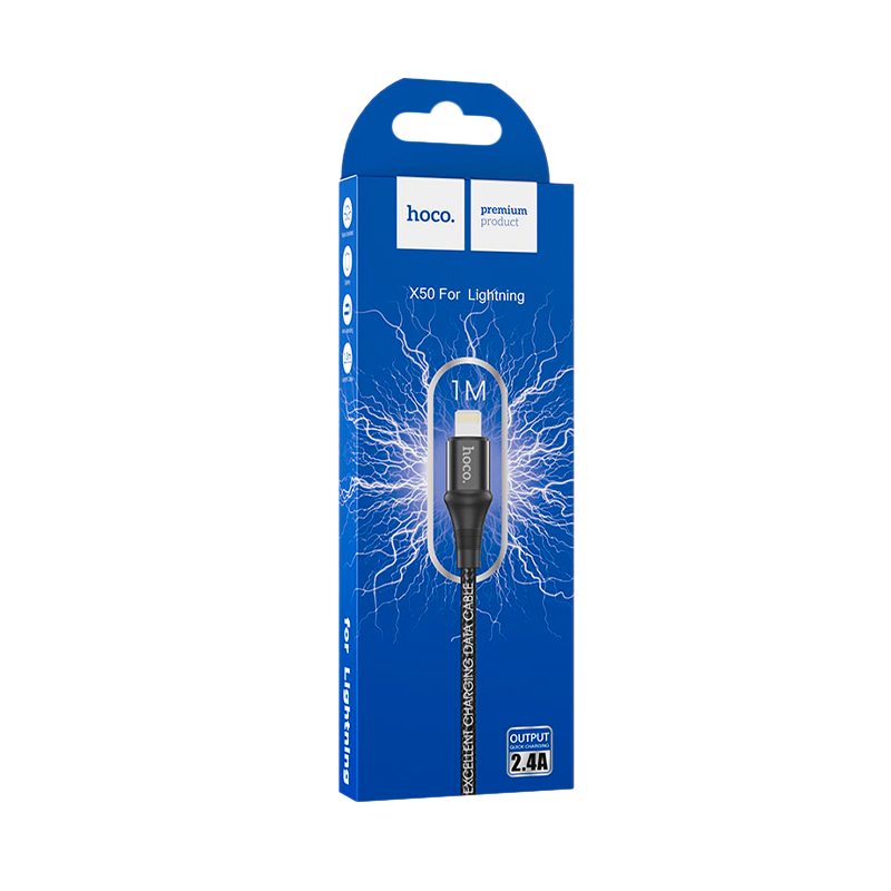 Кабель HOCO X50 USB (m)-Lightning (m) 1.0м 2.4A нейлон черный (1/31/310)