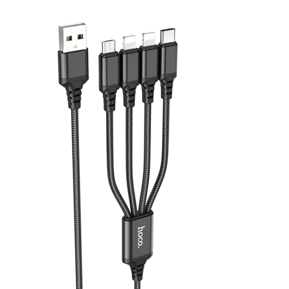 Кабель HOCO X76 USB (m)-2хLightning/Type-C/microUSB (m) 1.0м 2.0A нейлон черный (1/31/310)