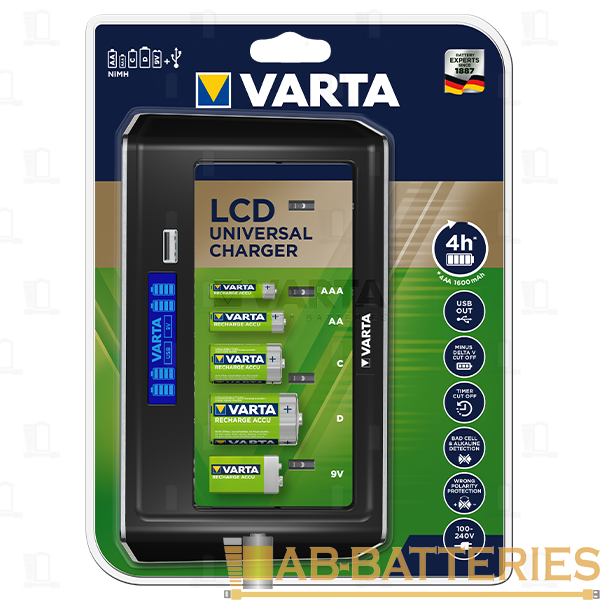 З/У для аккумуляторов Varta LCD Universal Charger (57678) AA/AAA/Крона/C/D 4 слота