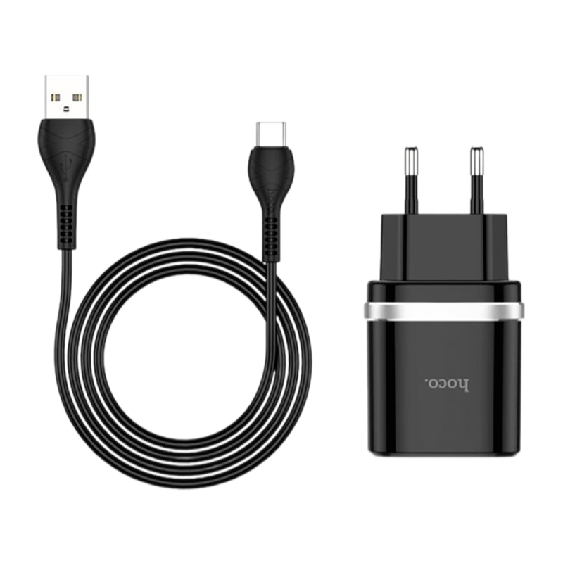 Сетевое З/У HOCO C12Q 1USB 3.0A QC3.0 с кабелем microUSB черный (1/10/100)