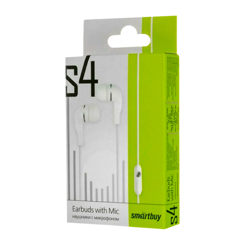 Наушники внутриканальные Smartbuy S4 с микр. белый в коробке (1/60)