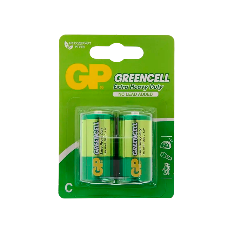 Батарейка GP GreenCell R14 C BL2 Heavy Duty 1.5V (2/20/240)