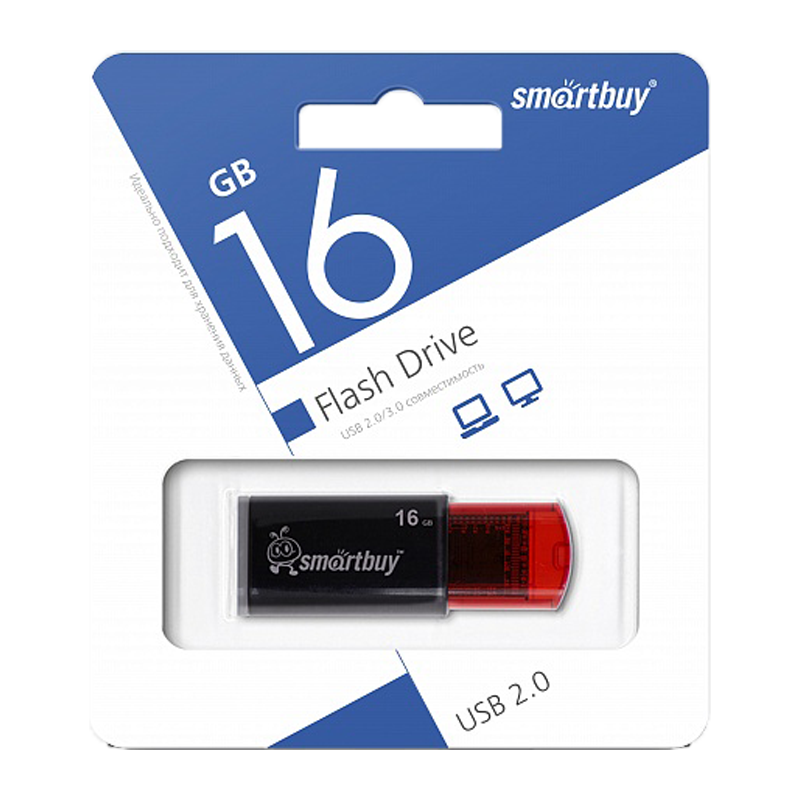Флеш-накопитель Smartbuy Click 16GB USB2.0 пластик черный красный