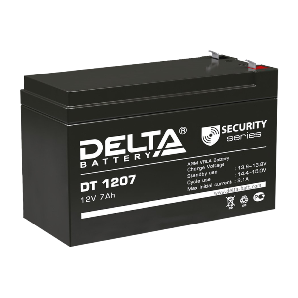 Аккумулятор свинцово-кислотный Delta DT 1207 12V 7Ah (1/5)