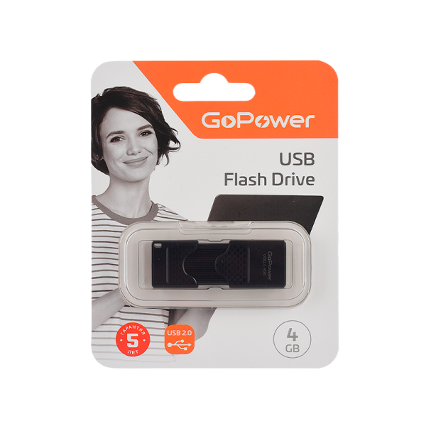 Флеш-накопитель GoPower SLIDER 4GB USB2.0 пластик черный матовый (1/50/1000)