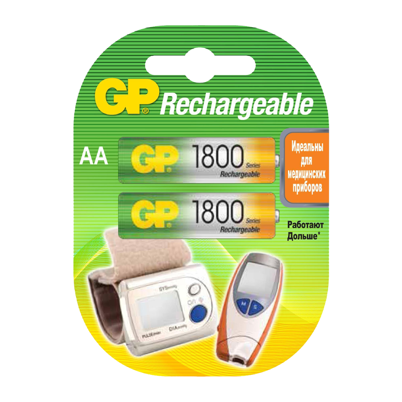 Аккумулятор бытовой GP HR6 AA BL2 NI-MH 1800mAh в пластиковой упаковке (2/20/200)
