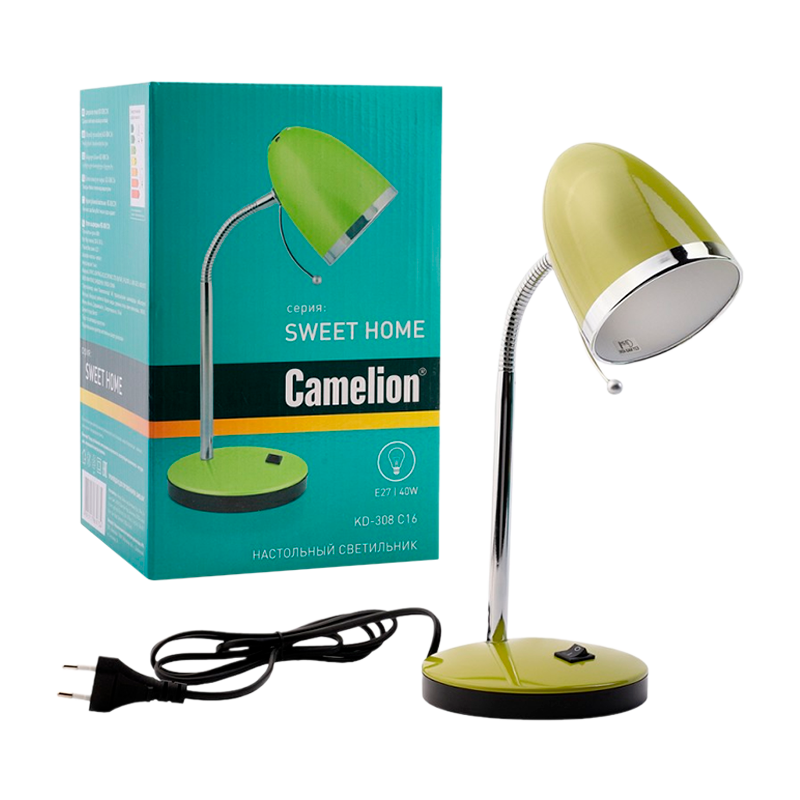 Светильник настольный Camelion KD-308 40W 230V E27 на основании зеленый (1/12)