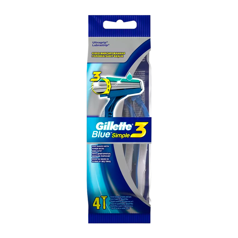 Бритва Gillette BLUE3 Simple 3 лезвия прорезиненная ручка 4шт. (1/6)